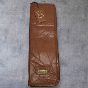 Vintage Jameslee Leather Tie Holder Travel Case 18x6‎ Brown Zippered Organizer